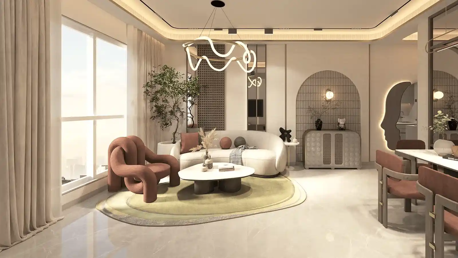 Spacious living room design in Sobha One Residence luxury apartments Hoskote